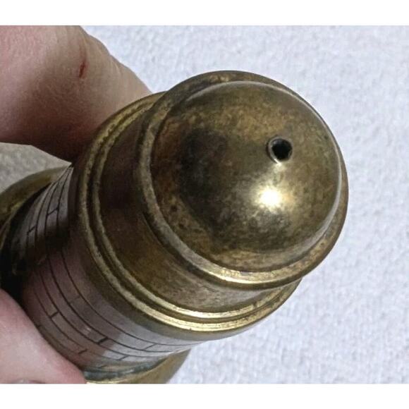 Lighthouse BRASS Salt & Pepper Shakers Brass "Brick" Set 3.5" Nautical Theme - Picture 4 of 7